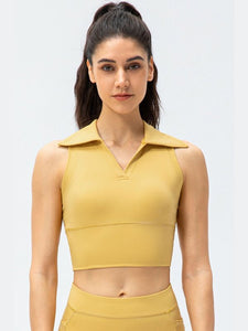 Cropped Collared Yoga Tank Activewear LoveAdora