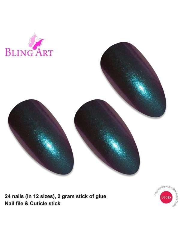 False Nails by Bling Art Green Purple Chameleon Almond Stiletto 24 Nails LoveAdora