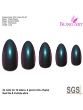 Load image into Gallery viewer, False Nails by Bling Art Green Purple Chameleon Almond Stiletto 24 Nails LoveAdora