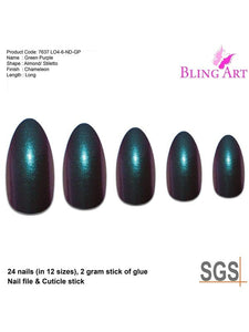 False Nails by Bling Art Green Purple Chameleon Almond Stiletto 24 Nails LoveAdora