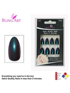 False Nails by Bling Art Green Purple Chameleon Almond Stiletto 24 Nails LoveAdora