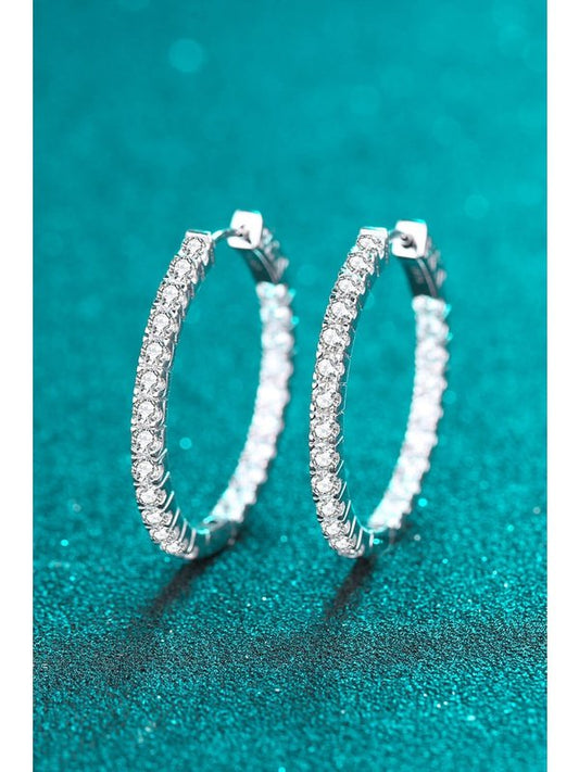 Moissanite Rhodium-Plated Hoop Earrings Earrings LoveAdora