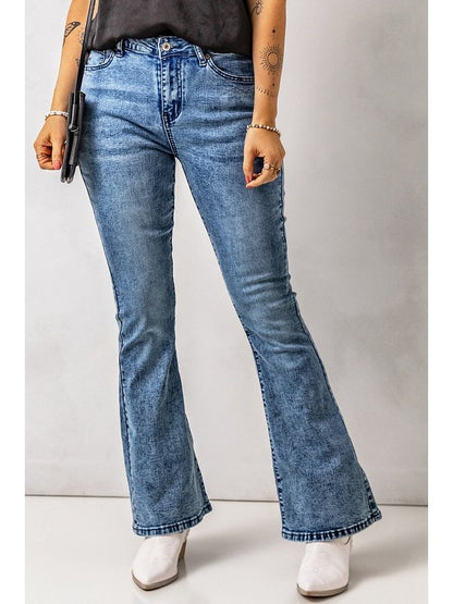 Vintage Wash Flare Jeans with Pockets Denim Jeans LoveAdora