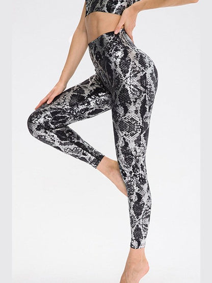 Snakeskin Elastic Waistband Yoga Leggings Activewear LoveAdora