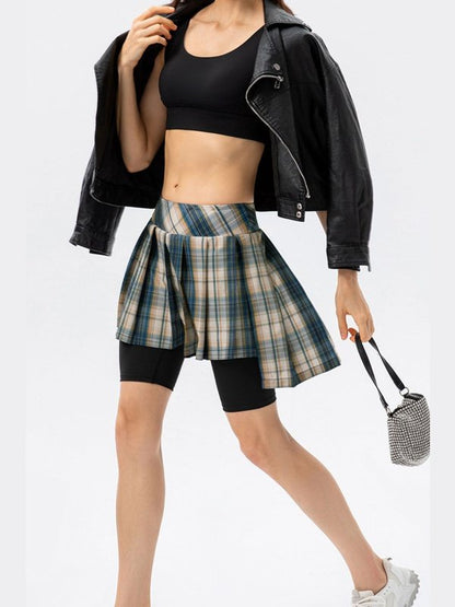 Plaid Faux Layered Sports Culottes Activewear LoveAdora