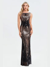 Load image into Gallery viewer, Sequin Round Neck Sleeveless Fishtail Dress Evening Gown LoveAdora