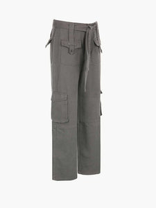 Belted Wide Leg Cargo Jeans Pants LoveAdora