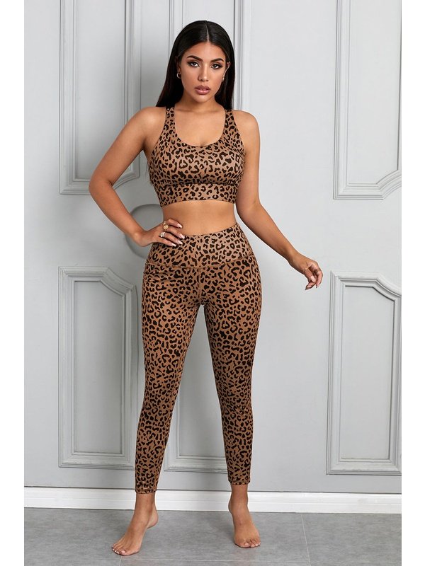 Printed Sports Bra and Leggings Set Activewear LoveAdora