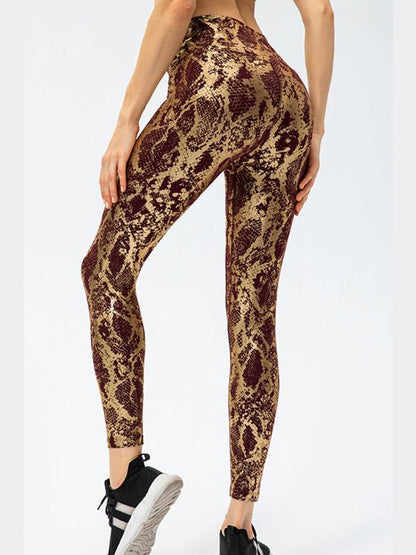 Snakeskin Elastic Waistband Yoga Leggings Activewear LoveAdora