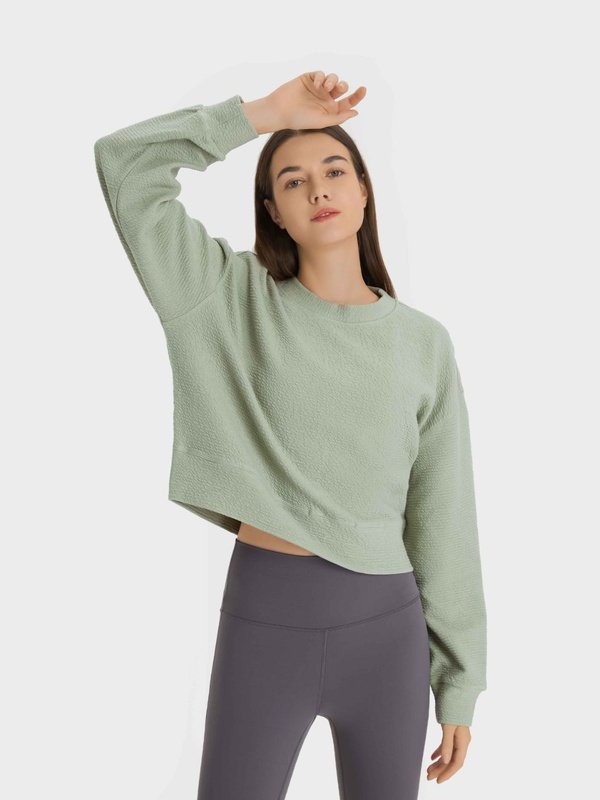 Textured Dropped Shoulder Sports Top Activewear LoveAdora