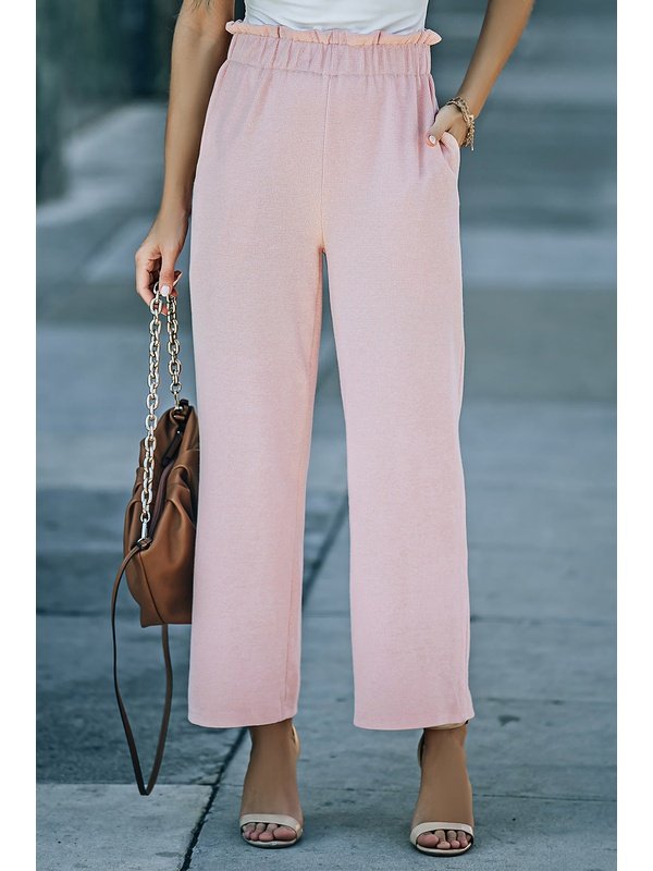 Paperbag Wide Leg Pants with Pockets Pants LoveAdora