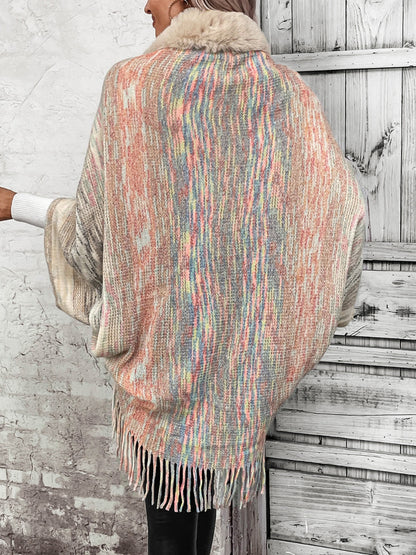 Open Front Fringe Hem Poncho Ponchos LoveAdora