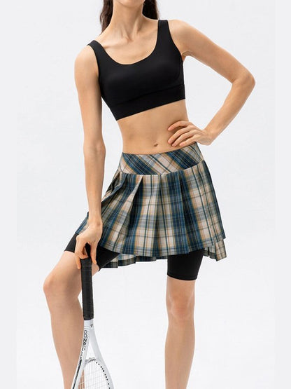 Plaid Faux Layered Sports Culottes Activewear LoveAdora