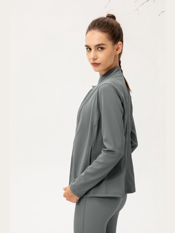 Zip Up Fleece Lined Sports Jacket with Pockets Activewear LoveAdora