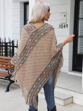 Load image into Gallery viewer, Contrast V-Neck Poncho with Fringes Ponchos LoveAdora