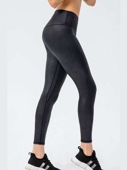 Textured High Waist Yoga Leggings Activewear LoveAdora