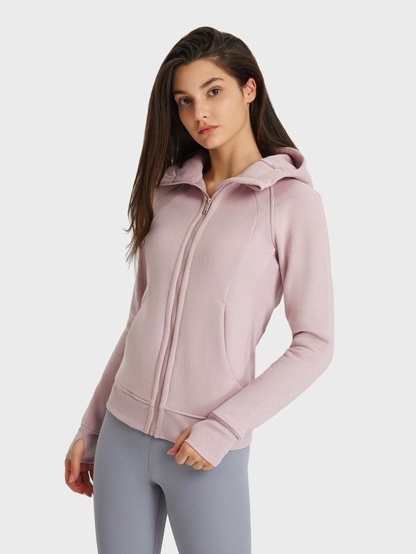 Zip Up Seam Detail Hooded Sports Jacket Activewear LoveAdora