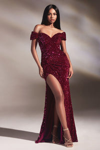 Velvet Sequins Trumpet Off the soulder Open Back Strapless Bodice Prom & Bridesmaid Dress CDCA109-0