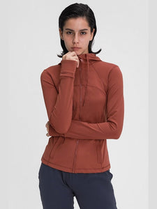 Zip Up Drawstring Detail Hooded Sports Jacket Activewear LoveAdora