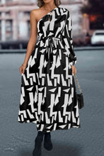Load image into Gallery viewer, Printed One-Shoulder Tie Waist Dress