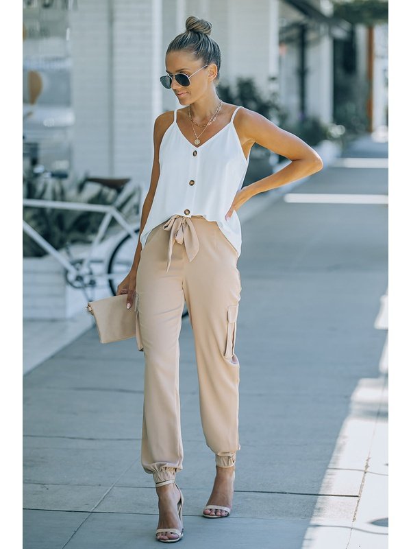 Tied High Waist Cargo Joggers Pants LoveAdora