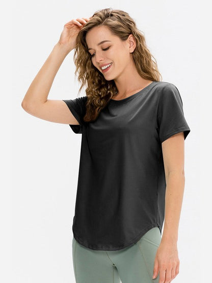 Curved Hem Athletic T-Shirt Activewear LoveAdora