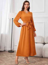 Load image into Gallery viewer, Tie Waist Puff Sleeve Maxi Dress