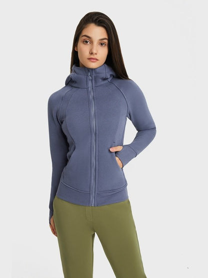 Zip Up Seam Detail Hooded Sports Jacket Activewear LoveAdora