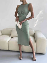 Load image into Gallery viewer, Round Neck Tie Back Slit Sleeveless Dress