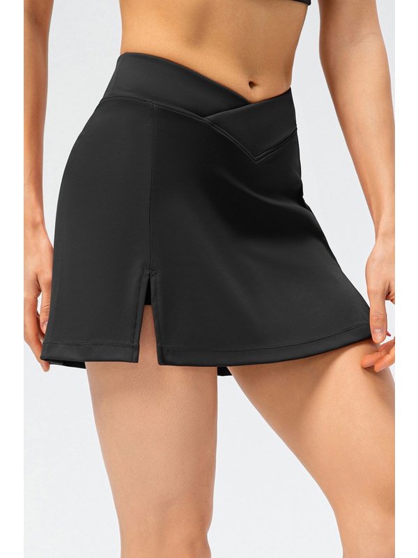 Crisscross Waist Side Slit Athletic Skort Activewear LoveAdora