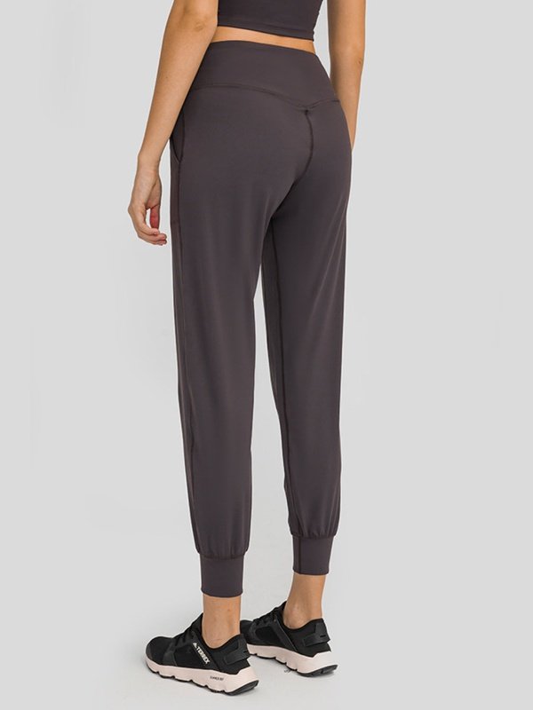 Wide Waistband Slant Pocket Pants Activewear LoveAdora