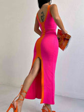 Load image into Gallery viewer, Contrast Wide Strap Slit Midi Dress