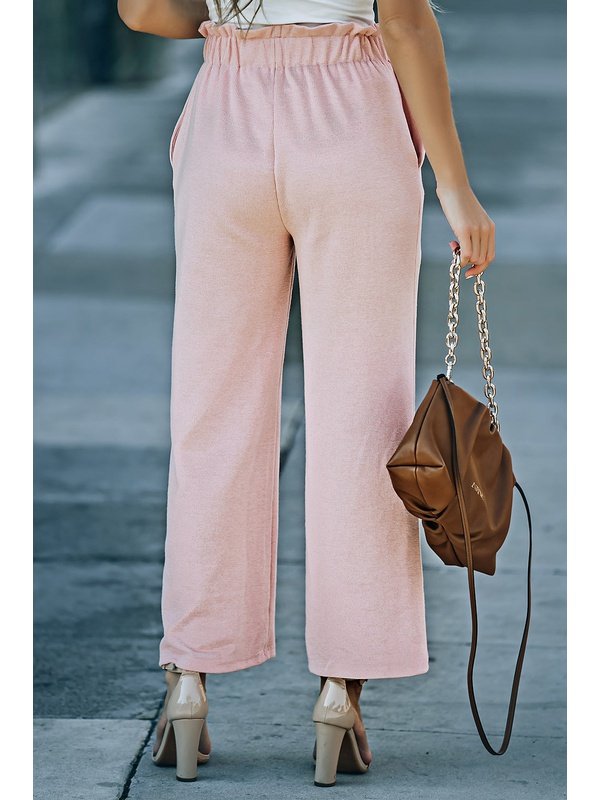 Paperbag Wide Leg Pants with Pockets Pants LoveAdora