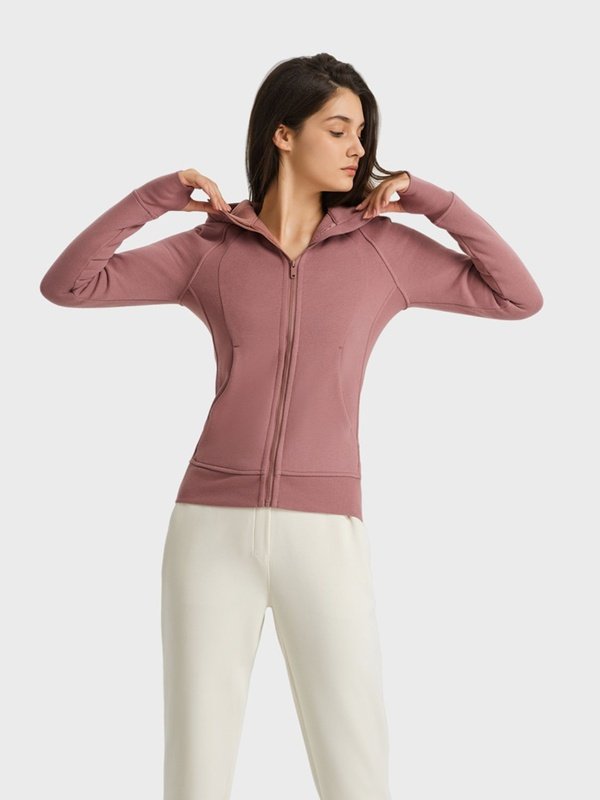 Zip Up Seam Detail Hooded Sports Jacket Activewear LoveAdora