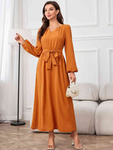 Load image into Gallery viewer, Tie Waist Puff Sleeve Maxi Dress