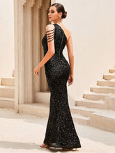Load image into Gallery viewer, Sequin One-Shoulder Cutout Dress Evening Gown LoveAdora