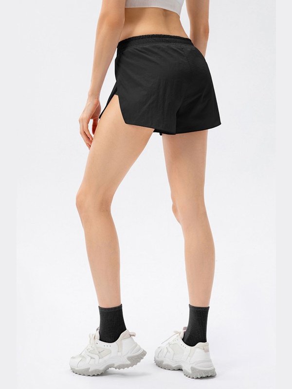 Elastic Waist Slit Faux Layered Sports Shorts Activewear LoveAdora