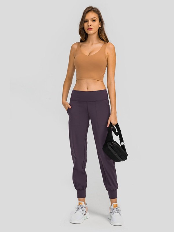 Wide Waistband Slant Pocket Pants Activewear LoveAdora