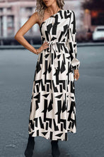 Load image into Gallery viewer, Printed One-Shoulder Tie Waist Dress