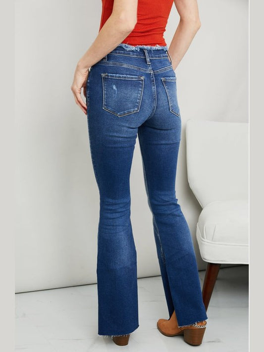 Zenana Frayed Trim Side Slit Jeans Denim Jeans LoveAdora