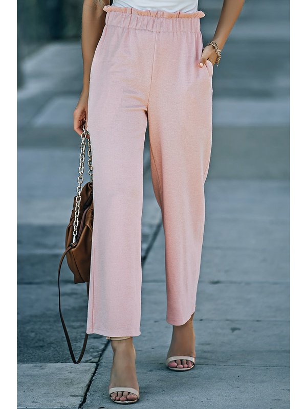 Paperbag Wide Leg Pants with Pockets Pants LoveAdora
