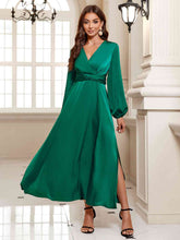 Load image into Gallery viewer, Surplice Long Sleeve Slit Midi Dress