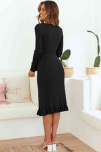 Load image into Gallery viewer, Ribbed V-Neck Tie Waist Pencil Dress