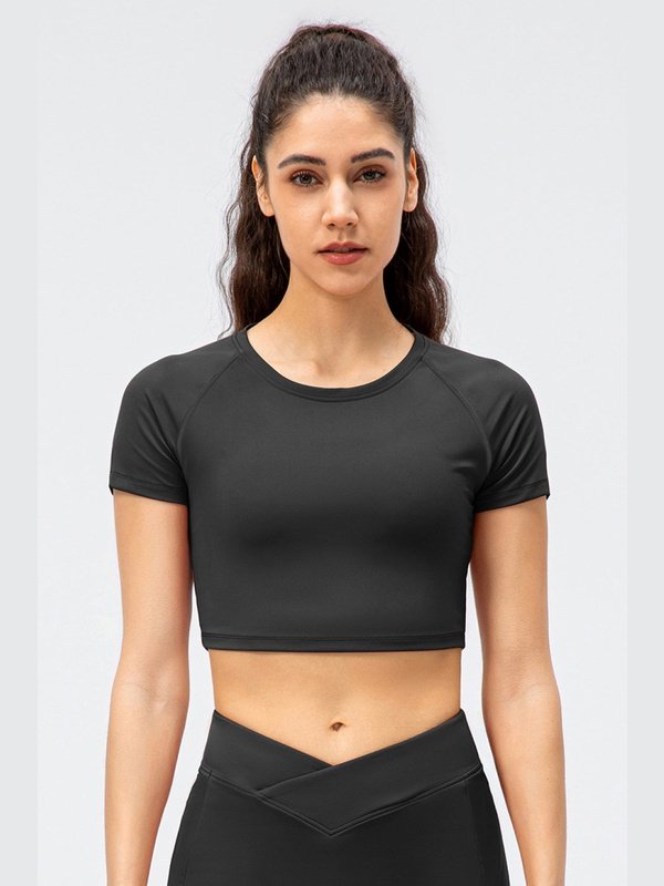 Cropped Raglan Sleeve Yoga Top Activewear LoveAdora