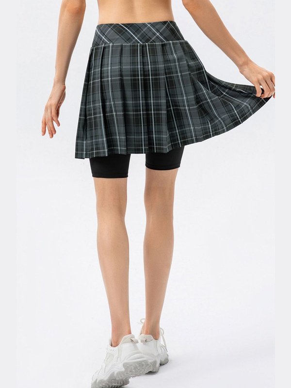 Plaid Faux Layered Sports Culottes Activewear LoveAdora
