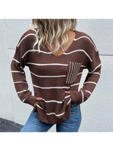 Load image into Gallery viewer, Striped V-Neck Slit Dropped Shoulder Sweater Sweaters, Pullovers, Jumpers, Turtlenecks, Boleros, Shrugs LoveAdora