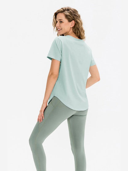 Curved Hem Athletic T-Shirt Activewear LoveAdora