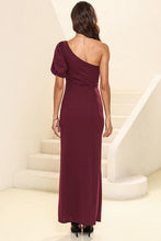 Load image into Gallery viewer, One shoulder Balloon Sleeve Slit Maxi Dress