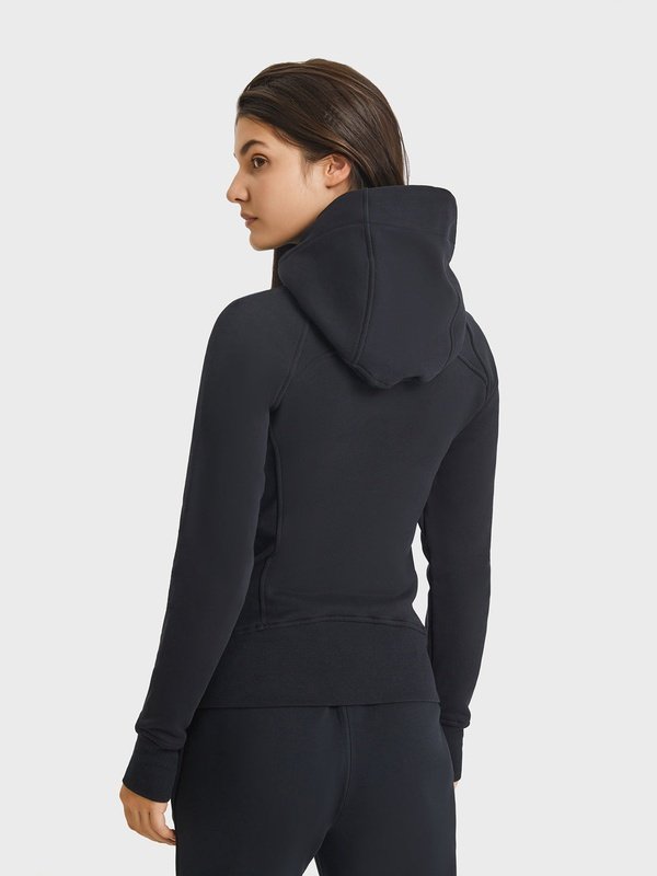 Zip Up Seam Detail Hooded Sports Jacket Activewear LoveAdora