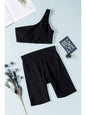 One-shoulder Sports Bra and Biker Shorts Set Activewear LoveAdora